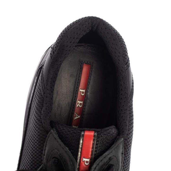 Prada Black Mesh and Leather Low Top Sneakers - Picture 7 of 9